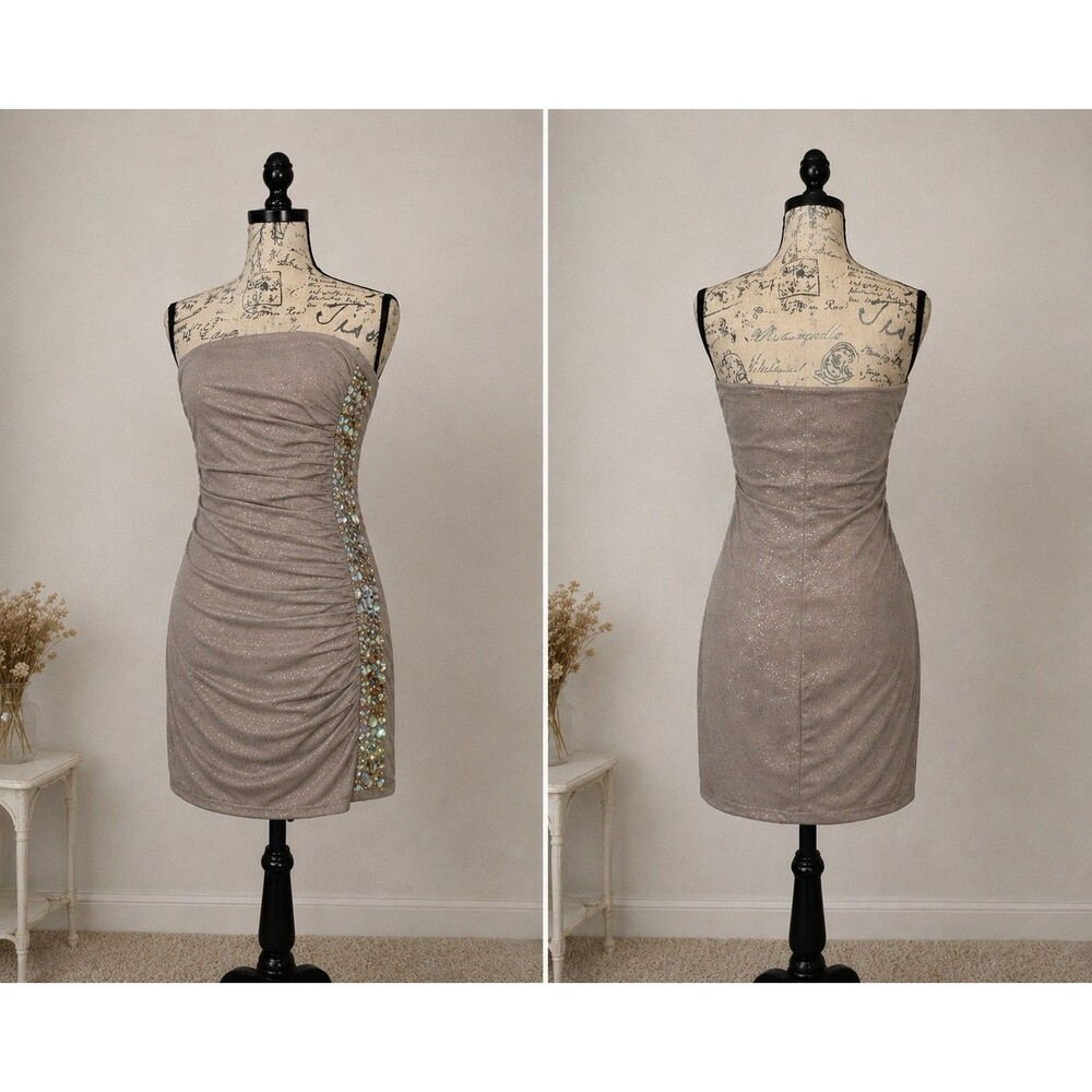 Teeze Me Strapless Glitter Ruched Bodycon Mini Dress Size 11 Beaded Party Prom